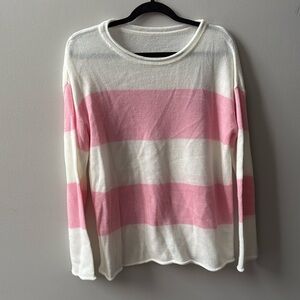 Cute Striped Color Block Sweaters Long Sleeve Casual Lightweight Pullover Pink